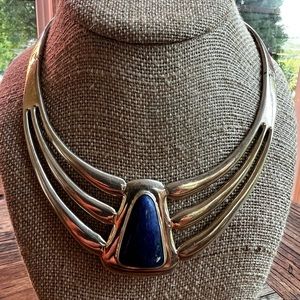 Sterling silver lapis pendant choker necklace